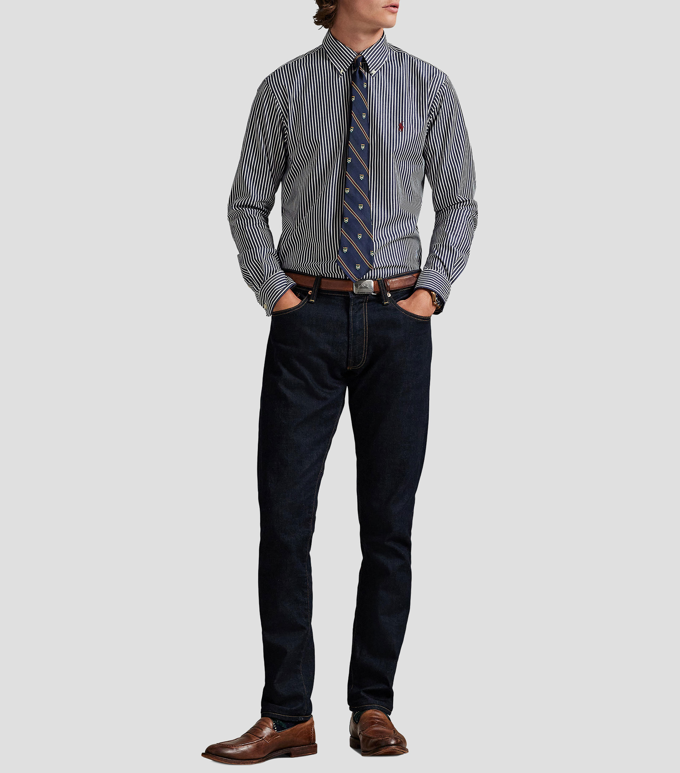 Camisa con rayas manga larga Hombre